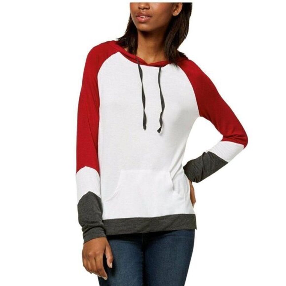 Hippie Rose Hoodie Sweatshirt Juniors' XL Red White Colorblocked Pullover NEW